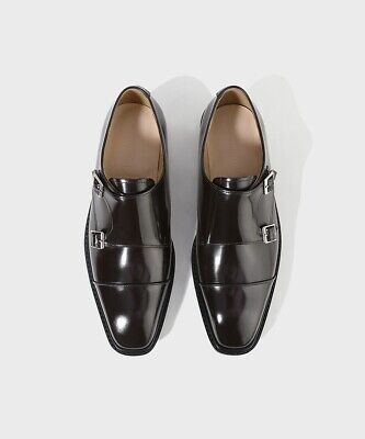Firenze Atelier Men's Brown Leather Cap Toe Double Monk Strap Oxford Dress Shoes