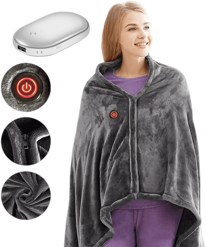 Heated Blanket with Battery Pack Electric Throw Blanket Shawl Zipper Car Office