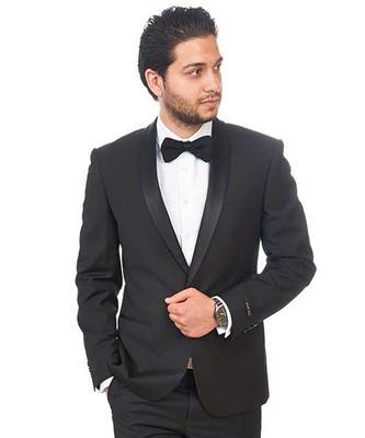Slim Fit 1 Button Black With Black Shawl Lapel Collar Tuxedo Dinner Jacket  AZAR
