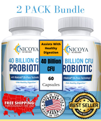 Probiotics 40 Billion CFU Potency Digestive Immune Health 120 Capsules USA  2 Pk