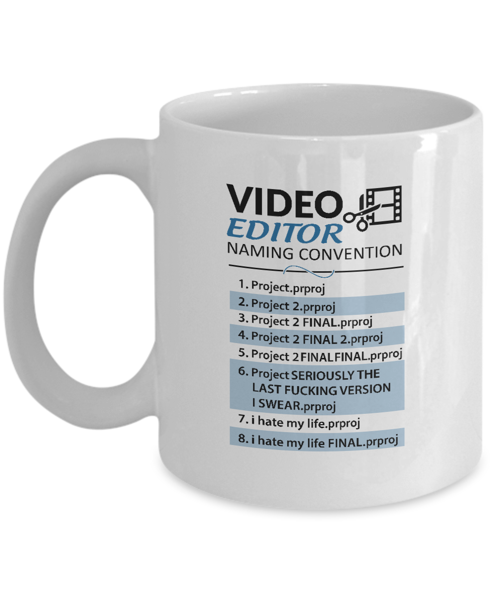 Novelty 11 oz Coffee Mug! Video Editor Naming Conventions