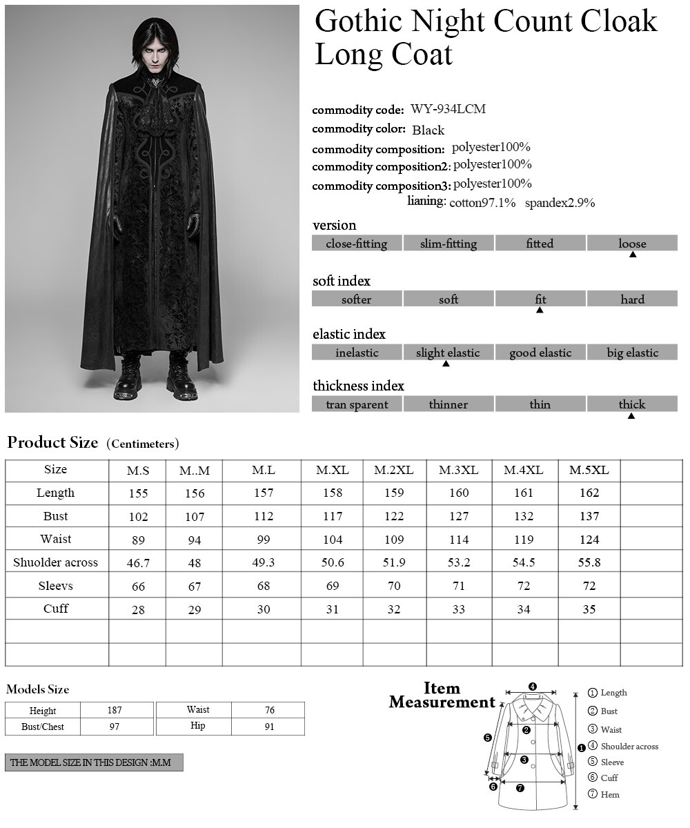 Pre-owned Punk Rave Black Dark Cosplay Gothic Night Count Cloak Long Coat Long Jacket