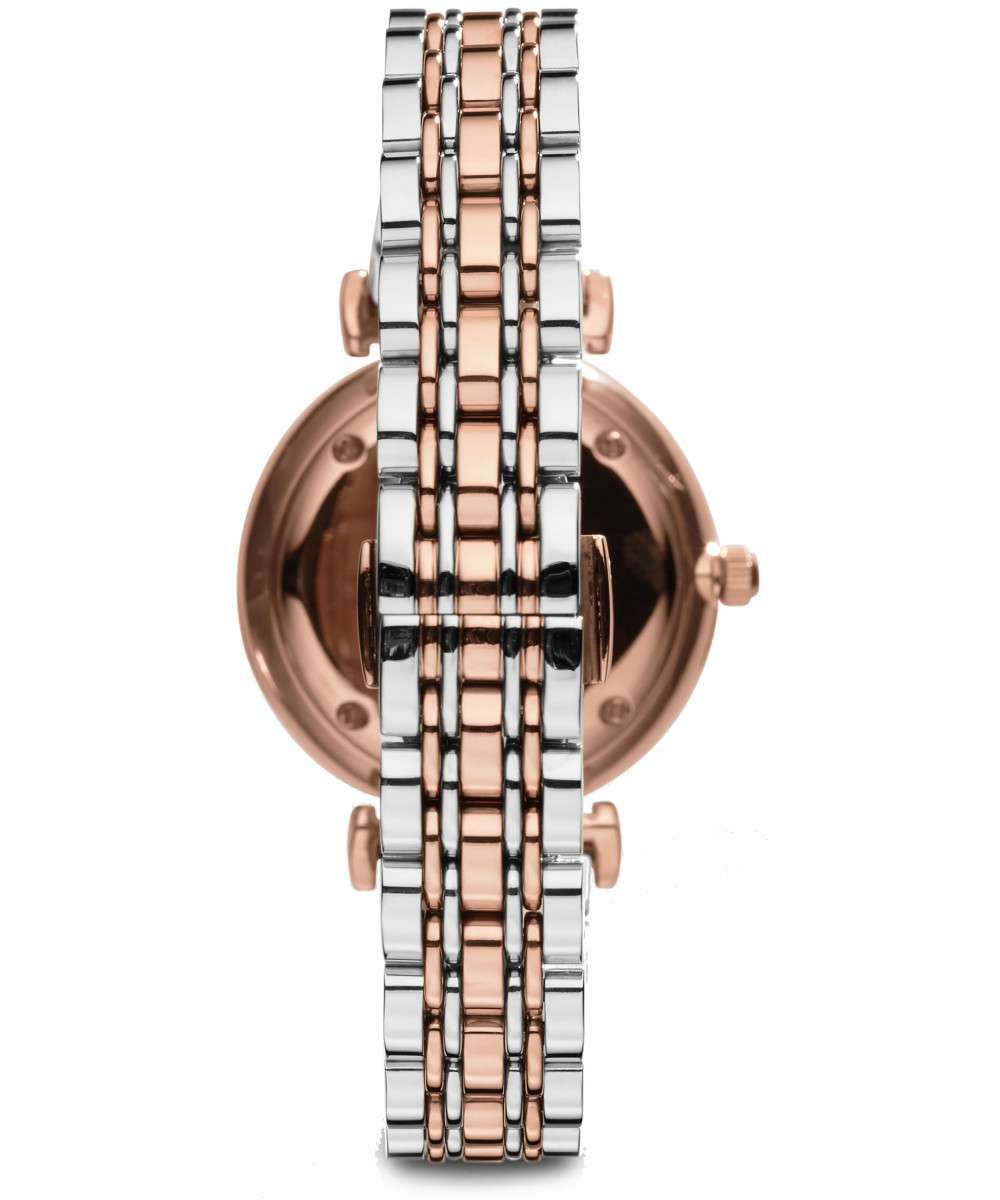 EMPORIO ARMANI EMPORIO ARMANI AR1683 MOTHER OF PEARL SILVER/ROSE GOLD TWO-TONE WOMENS WATCH