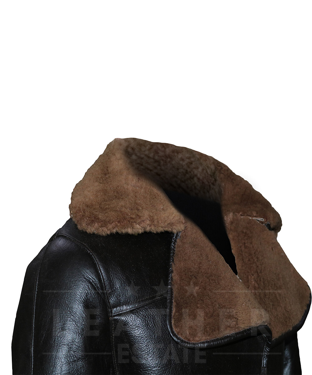 Pre-owned Leather Estate Real Sheep Shearling Aviator Black Long Leather Coat | All Sizes