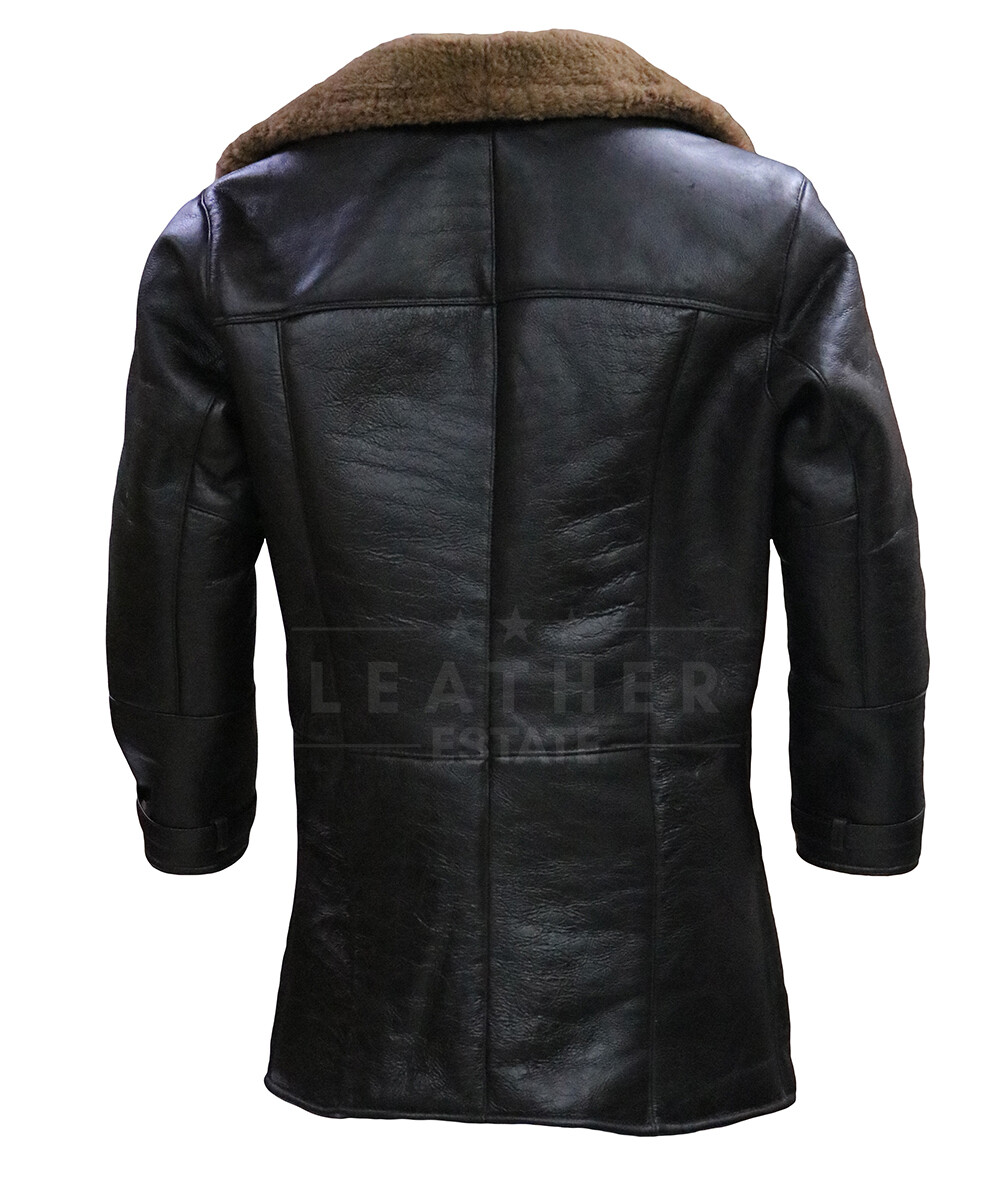 Pre-owned Leather Estate Real Sheep Shearling Aviator Black Long Leather Coat | All Sizes