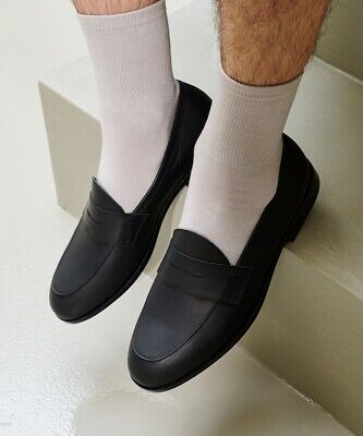 Firenze Atelier Men's Handmade Matte Black Leather Penny Loafers Slip-on Loafers