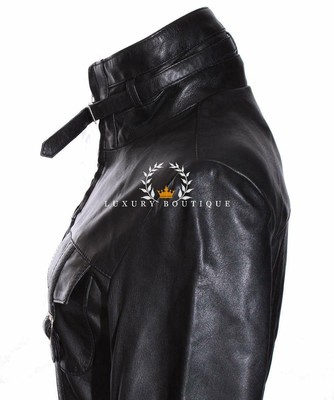L.B LAUREN BLACK LADIES SMART MILITARY DESIGNER REAL LAMBSKIN LEATHER FASHION JACKET
