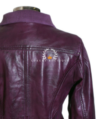 L.B BROOKLYN LILA DAMEN SMART DESIGNER ECHT GEWACHST LAMMLEDER BOMBER LEDERJACKE