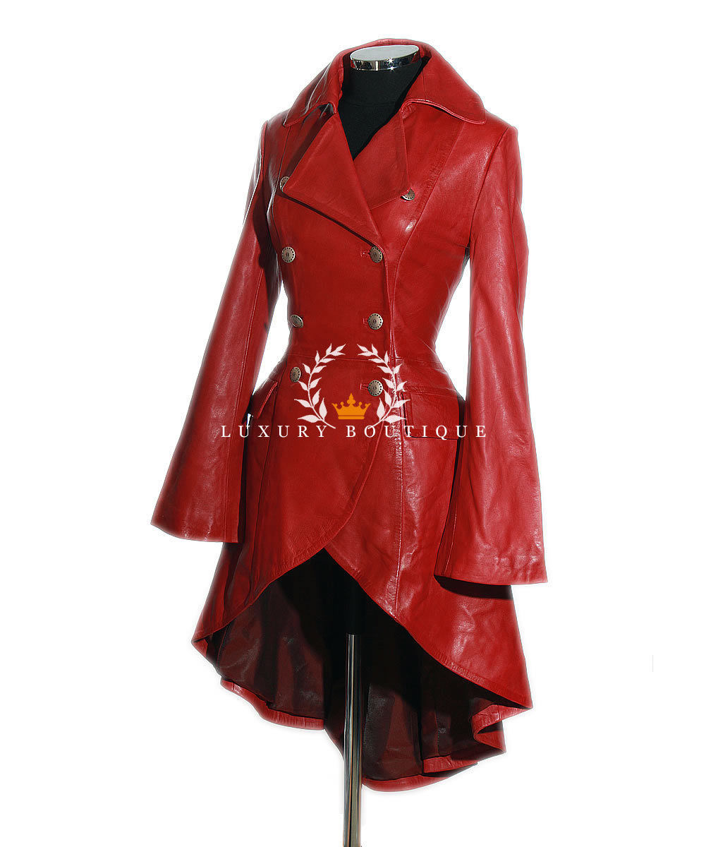 L.B VALENTINA ROT DAMEN DESIGNER MILITÄR ECHT LAMMLEDER KORSETT SCHWANZ MANTEL