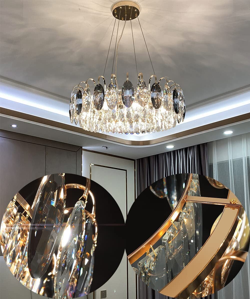 Modern 6-Light Crystal Chandelier Round Pendant Lamp Adjustable Ceiliing Fixture