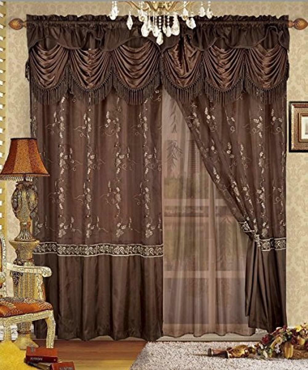 Fancy Collection Embroidery Curtain Set 1 Panel Chocolate Brown