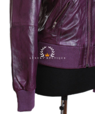 L.B BROOKLYN LILA DAMEN SMART DESIGNER ECHT GEWACHST LAMMLEDER BOMBER LEDERJACKE