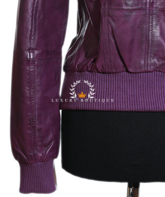 L.B BROOKLYN LILA DAMEN SMART DESIGNER ECHT GEWACHST LAMMLEDER BOMBER LEDERJACKE