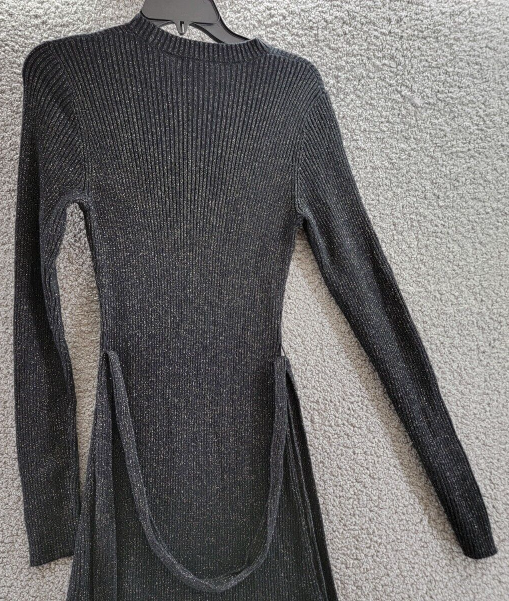 Splendid Koda Ribbed Metallic Sweater Dress Women's M Black Silk Blend Pullover~ - Picture 11 of 16