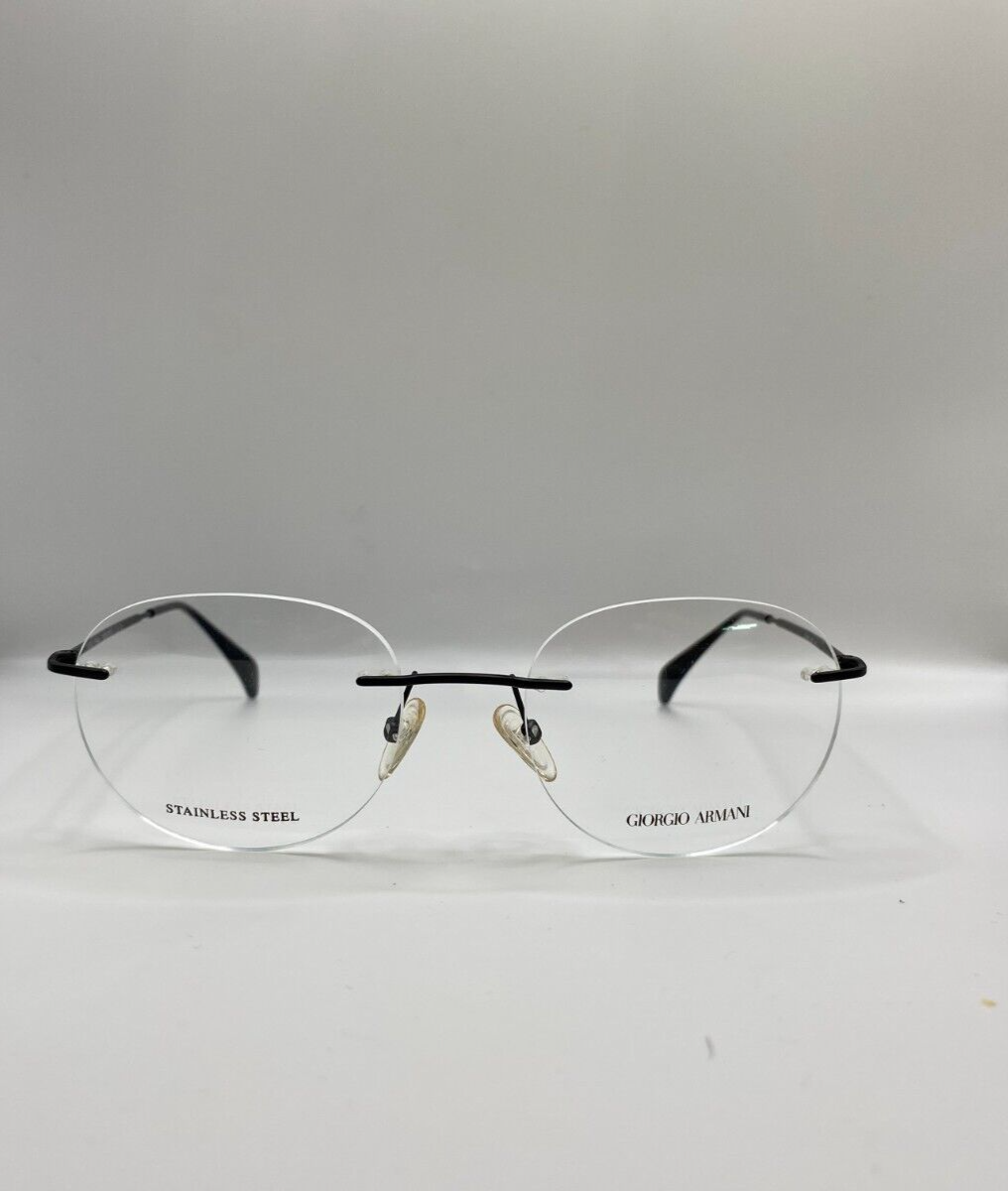 GIORGIO ARMANI GA800 PDE BLACK EYEGLASSES ROUND METAL RIMLESS FRAME  51-19-140 | eBay