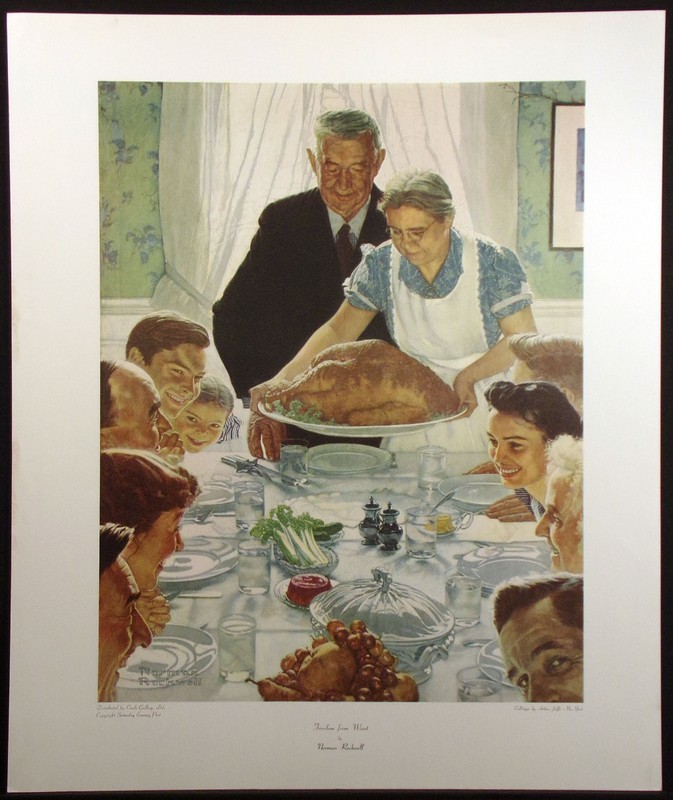 Norman Rockwell "Freedom From Want" Vintage Collotype Art Print Thanksgiving