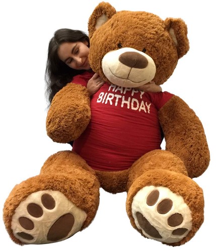 5 Foot Giant Teddy Bear Fully Stuffed & Ready to Hug, wears Happy Birthday shirt