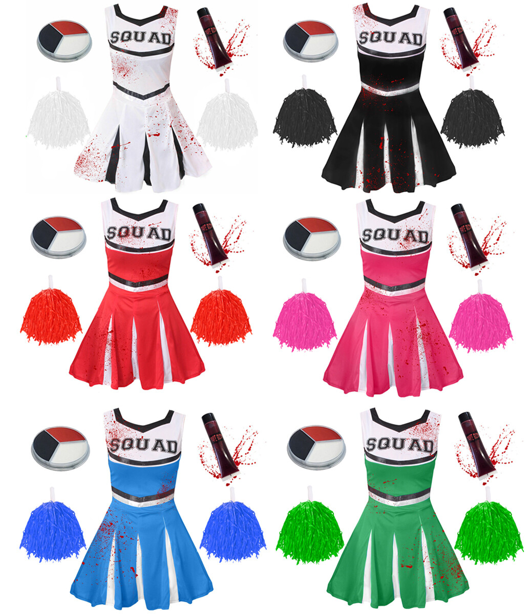 GIRLS ZOMBIE CHEERLEADER CHILDS SCHOOL FANCY DRESS COSTUME HALLOWEEN