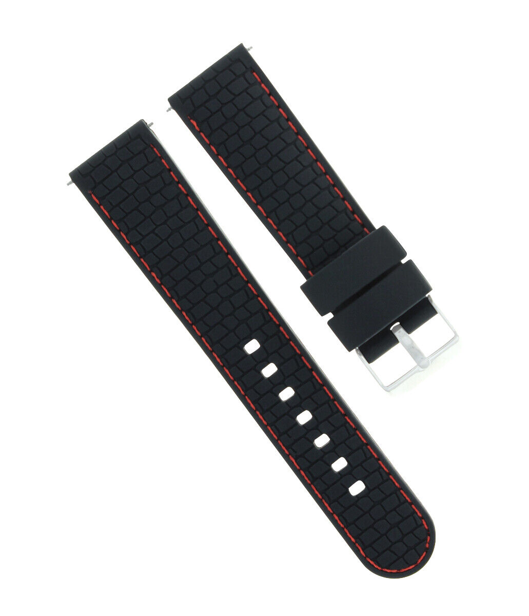 22MM SILICONE SOFT RUBBER DIVER STRAP BAND FOR LUMINOX WATCH BLACK RED STITCHING