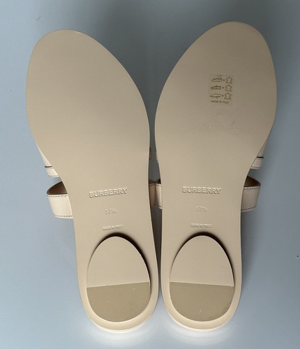 Pre-owned Burberry Open Toe Women's Peach Leather Slides Sandals 7.5 (37.5) 8047843 It In Orange