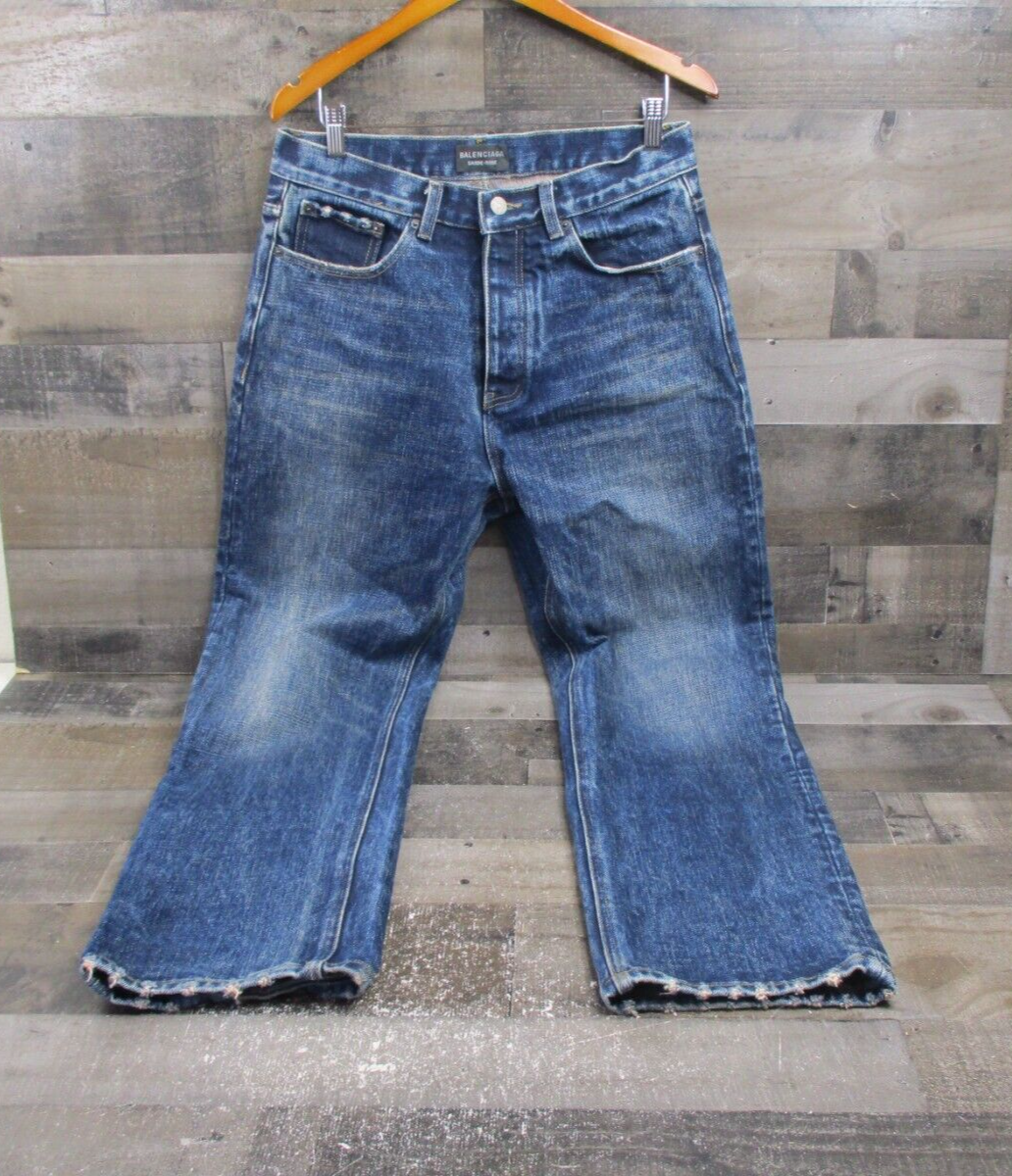BALENCIAGA Garde-robe バギージーンズ ブルー XS Balenciaga Garde-Robe Jeans Mens 32 Blue Denim Distressed