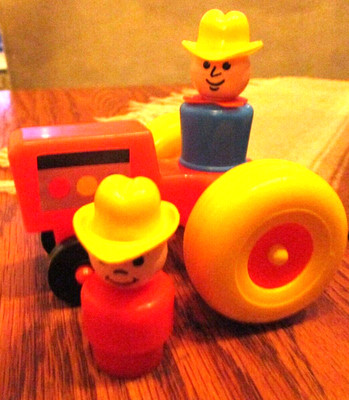 Vtg Fisher Price Little People Red Tractor Farmer & Son Figure Toy