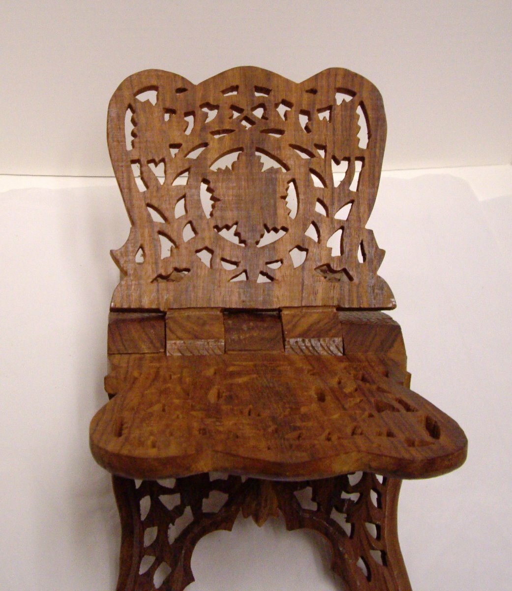 Wood Folding Book Stand Bible Holder Hand Carved Leaf Design India Vintage