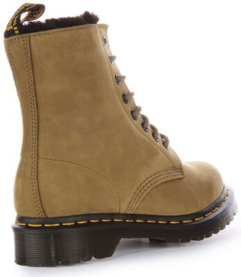 Pre-owned Dr. Martens Dr Martens 1460 Serena Fur Lined Leather Ankle Womens Boots Olive Green Us 4 - 9 In Olivegreen