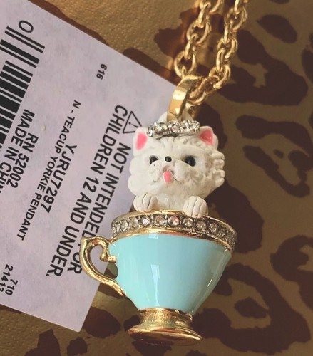 NWT Juicy Couture Teacup Yorkie Charm Necklace Gold Chain Dog Cup