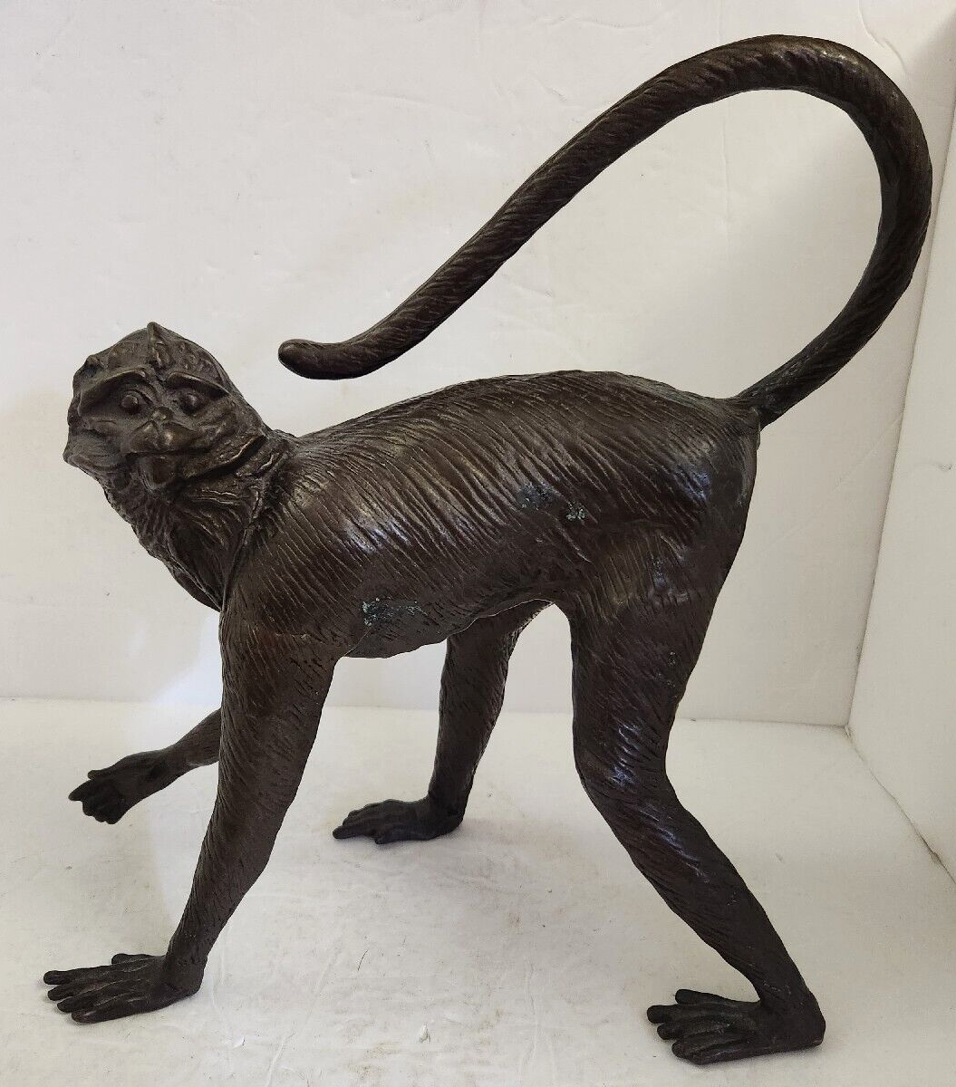 Vintage Bronze Monkey Sculptures Walking Long Tail Hard to