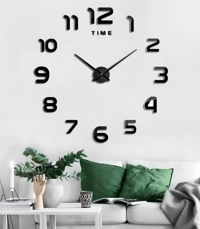 Large DIY Wall Clock, 3D Mirror Number Stickers Large Wall Clock Kit Mute Framel