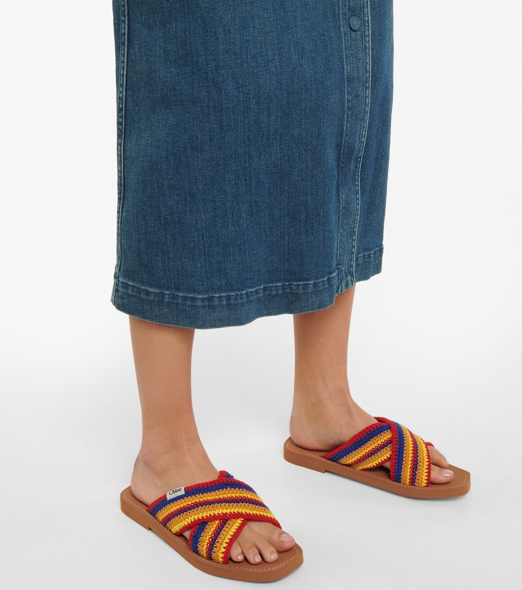 サンダル・ミュール Woody striped crocheted slides Chloé Woody Striped Crochet Sandals Red Multi 37EU | eBay