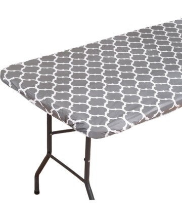 Round Vinyl Fitted Tablecloth with Flannel Backing Elastic Edge 30x72