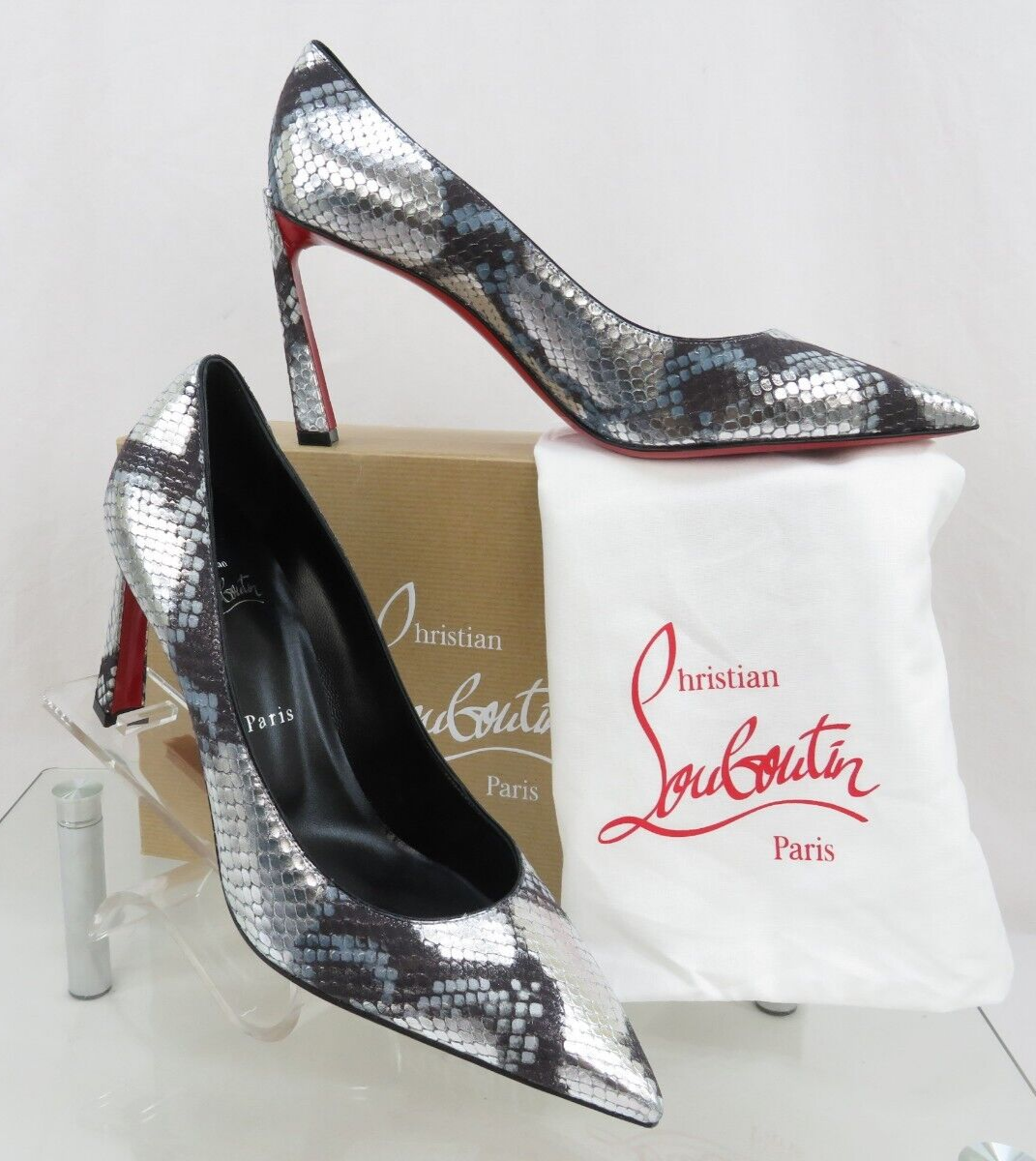 $995 LOUBOUTIN CONDORA 85 METALLIC SNAKE PRINT LEATHER $995 LOUBOUTIN CONDORA 85 METALLIC SNAKE PRINT LEATHER