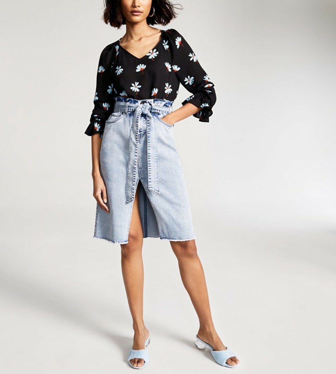 NY Collection Women's Short Puff Sleeve Mesh Inset Top