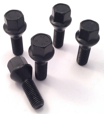 Car wheel bolts in Black M12 x 1.5 - m12x1.5, 17mm Hex, taper seat x 5