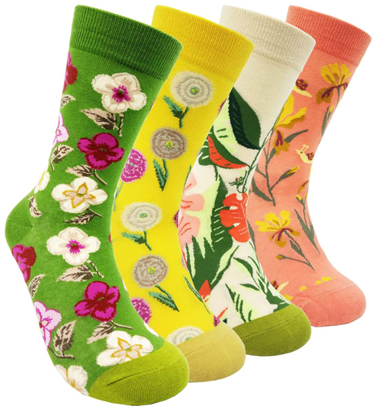 Womens Colorful Dress Crew Socks - HSELL Flower Van Gogh Fun