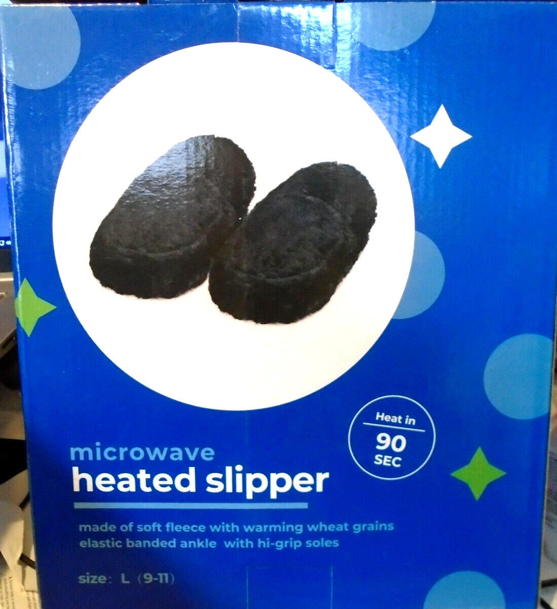 Warming MICROWAVE HEATED SLIPPERS Large (9-11) Black New In Box