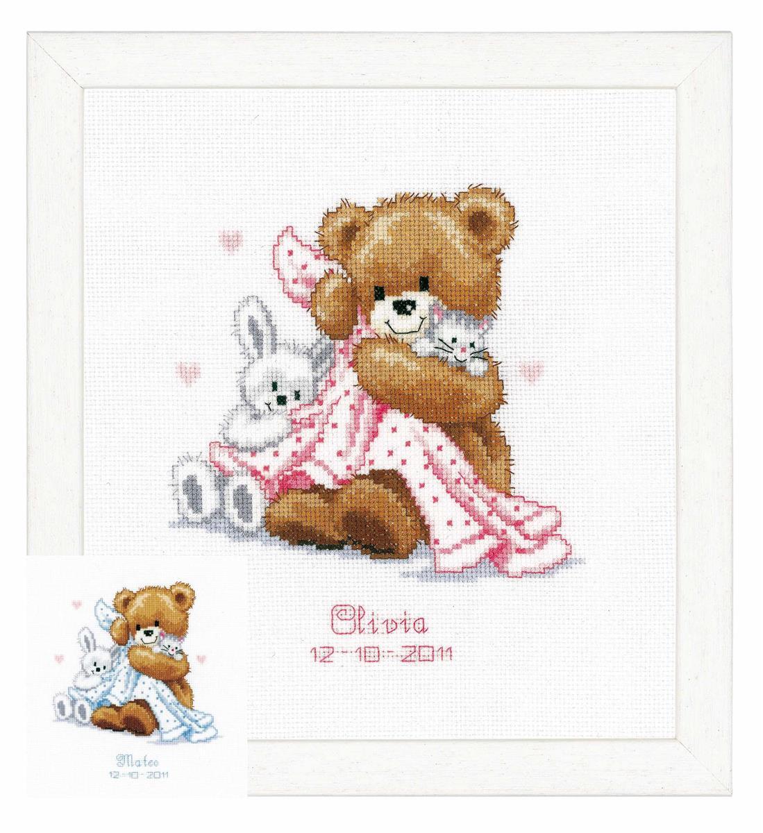 Vervaco Counted cross stitch kit Bear with a blanket, DIY