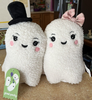 HALLOWEEN GHOST PARTY COUPLE SHERPA DECORATIVE PLUSH SET WITH WEIGHTED BOTTOMS