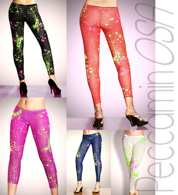 LEGGINGS Macchie vernice Schizzi Pantaloni Fuseaux Donna Pantacollant FLUO Neon