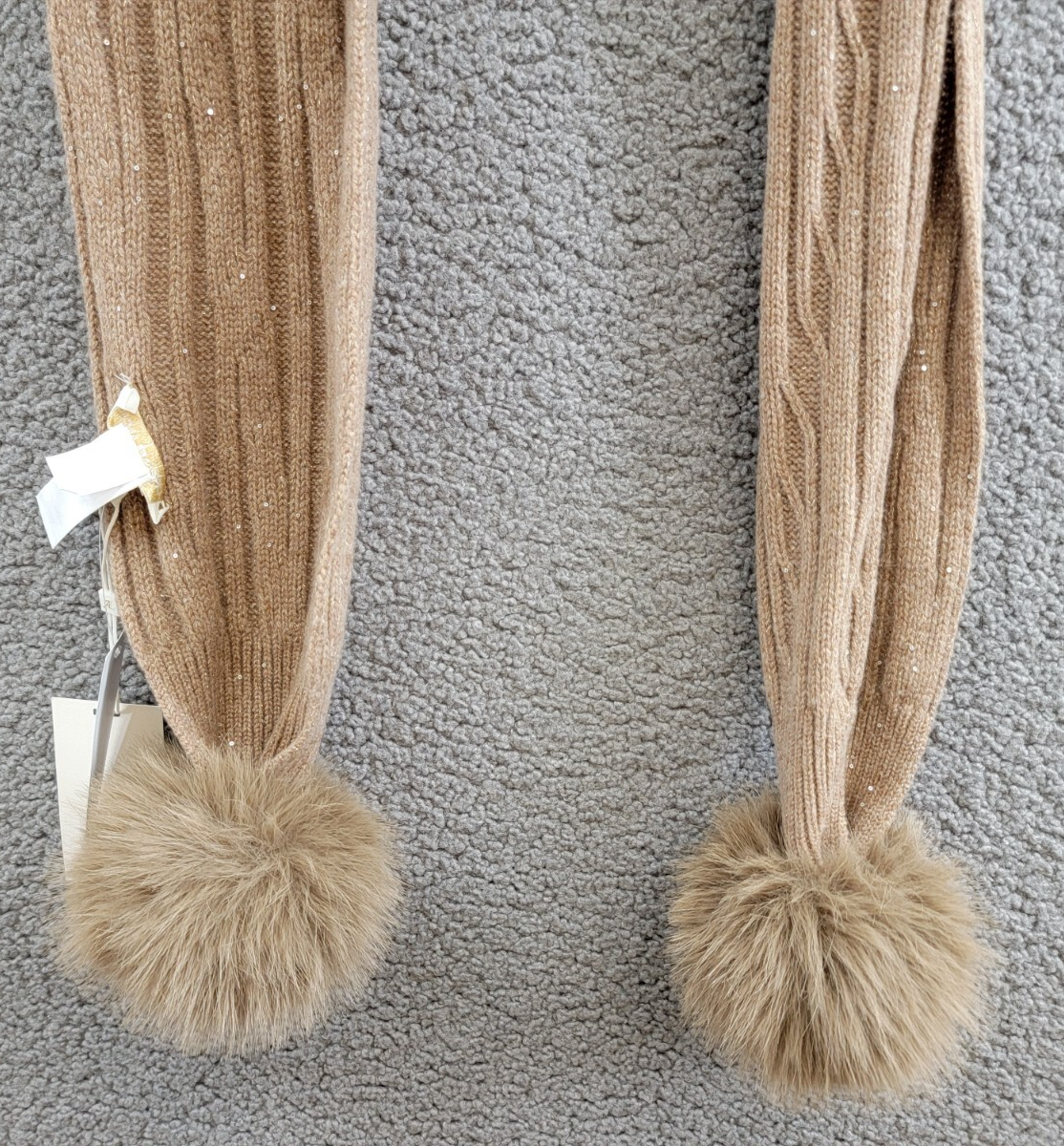 Adrienne Landau Wool The Lyla Scarf Women's One Size Camel Pom-Poms At Ends~ - Picture 13 of 15