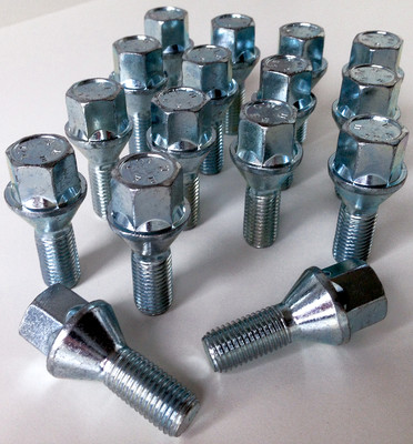 16 x Car wheel bolts lugs nuts. M12 x 1.5 Taper 17mm Hex 24mm Thread Length