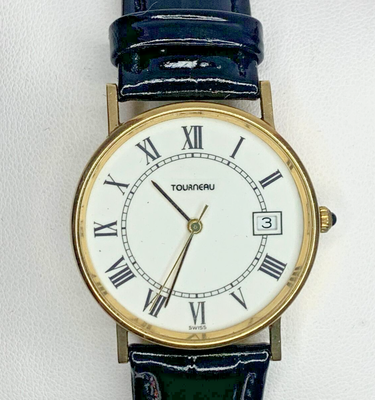 Tourneau Unisex 14K YG Watch Date Feature Porcelain Style Dial 7K APR w COA