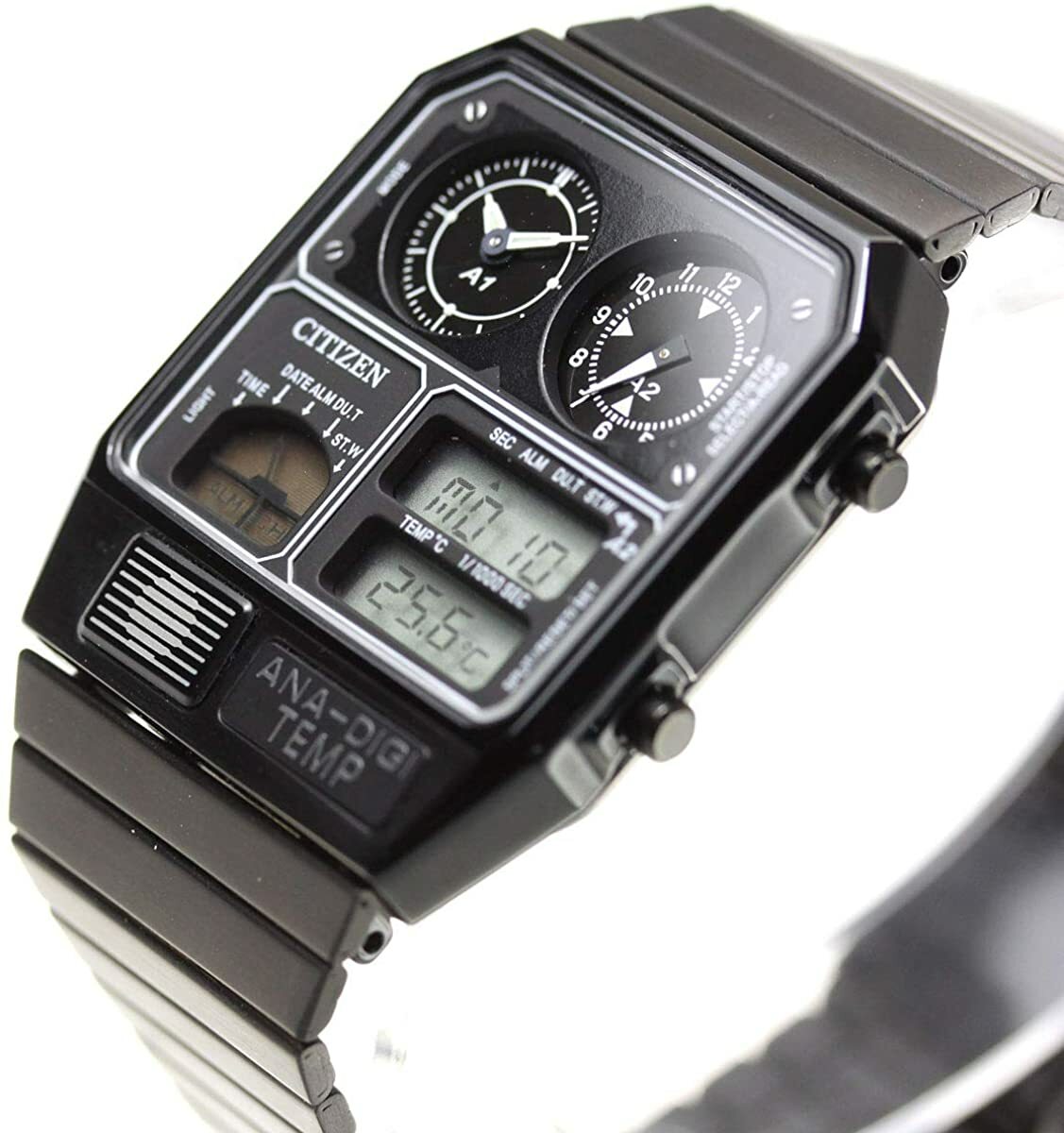 Pre-owned Citizen Ana-digi Temp Jg2105-93e Black Analog Digital Men Watch Free Shipping