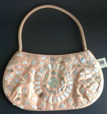 Women's Purse Peach Fabric Mother of Pearl Buttons Ten Thousand Villages New