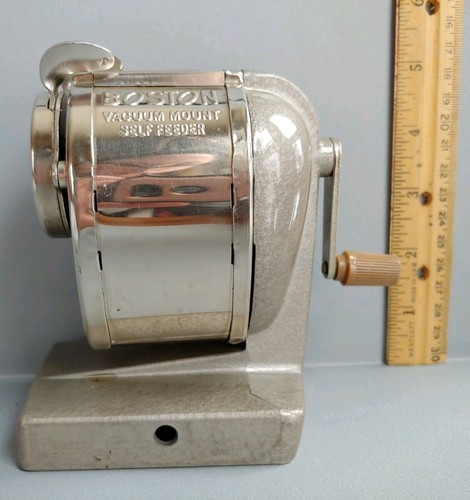 Vintage BOSTON Vacuum Mount Self Feeder Metal Table Mount Pencil Sharpener