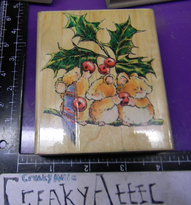 MICE HOLLY BERRY HOLLY JOLLY CHRISTMAS RUBBER STAMP PENNY BLACK 1519 CREAKYATTIC