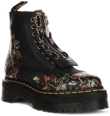 Pre-owned Dr. Martens Dr Martens Lace Up Sinclair Roses Heeled Womens Boots Black Flower Us 5 - 9