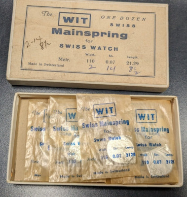 Box of 12 NOS WIT Mainsprings For Swiss Watches 2 x 14 x 8-1/2 - 110x.07x21.29